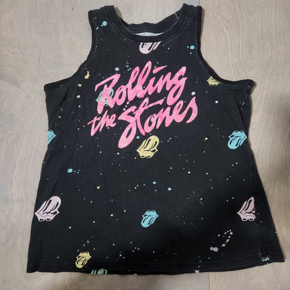 Rolling Stones Tank Top L/G (14) Adults XS Black Graphic Sleeveless Band Tee